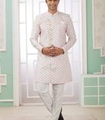 Cream banarasi jacquard semi indo for men
