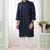 dark blue art silk kurta nehru jacket set for men