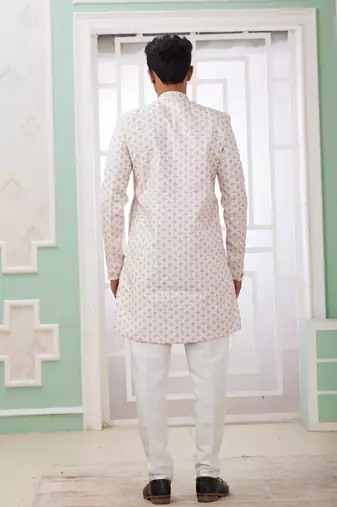 cream banarasi jacquard sherwani for men