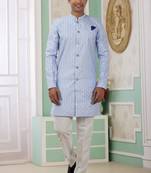 Blue banarasi jacquard semi indo for men