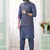 blue  art silk kurta nehru jacket set for men