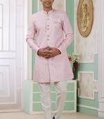 Pink banarasi jacquard semi indo for men