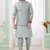 grey  art silk kurta nehru jacket set for men