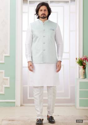 pista  art silk kurta nehru jacket set for men 1