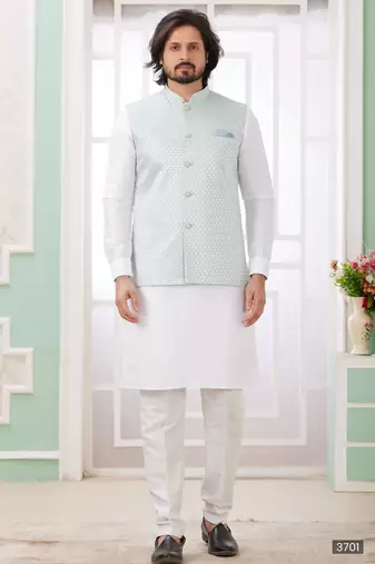 Pista  art silk kurta jacket set for men
