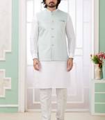 Pista  art silk kurta jacket set for men