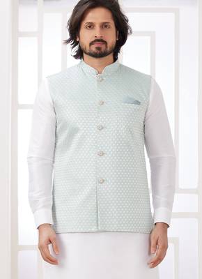 pista  art silk kurta nehru jacket set for men 2