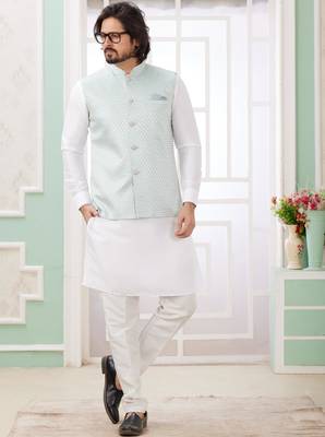 pista  art silk kurta nehru jacket set for men 3