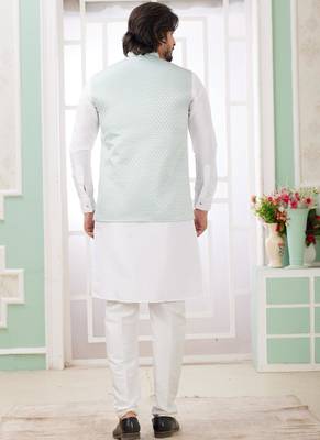 pista  art silk kurta nehru jacket set for men 4