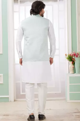 pista  art silk kurta nehru jacket set for men