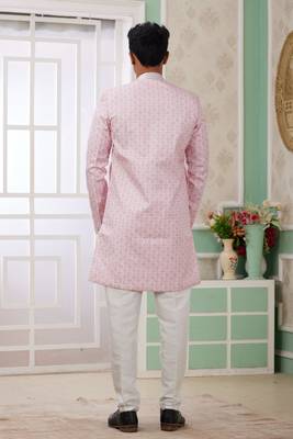 pink banarasi jacquard sherwani for men 4