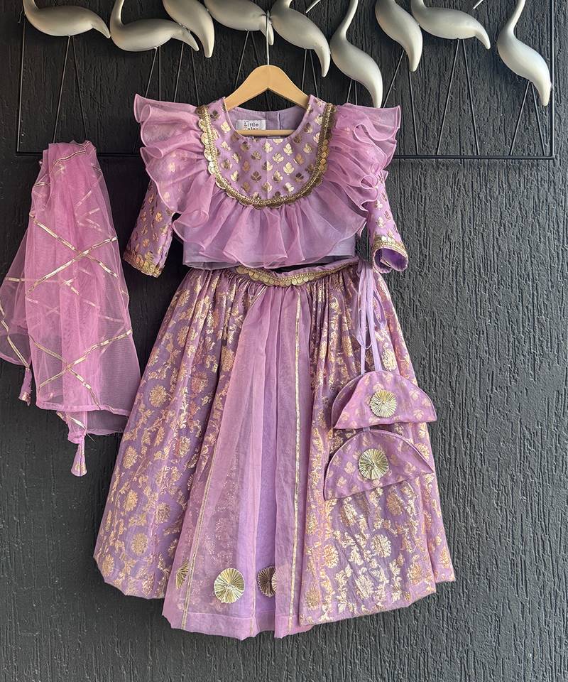 Lavendar embroidered organza lehenga set