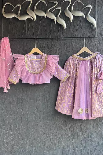 Lavendar embroidered organza lehenga set