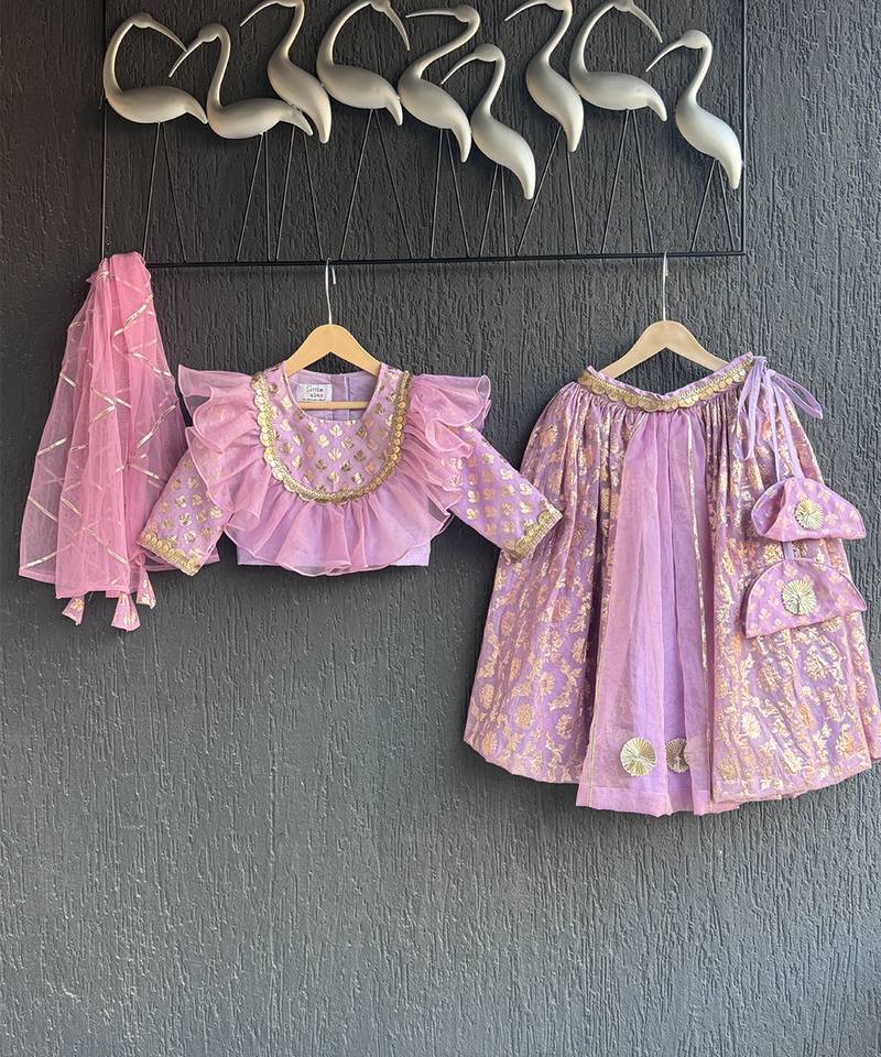 Lavendar embroidered organza lehenga set