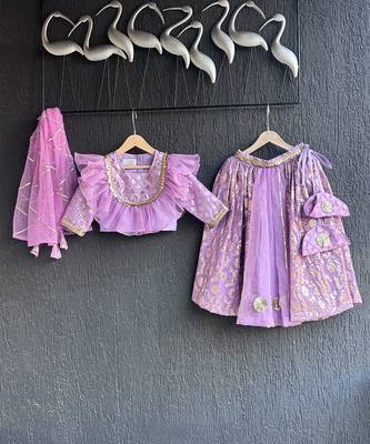 Lavendar embroidered organza lehenga set 3