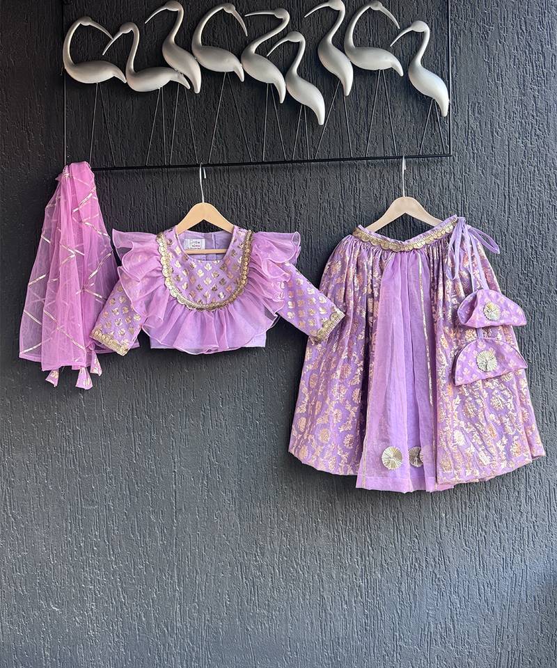 Lavendar embroidered organza lehenga set