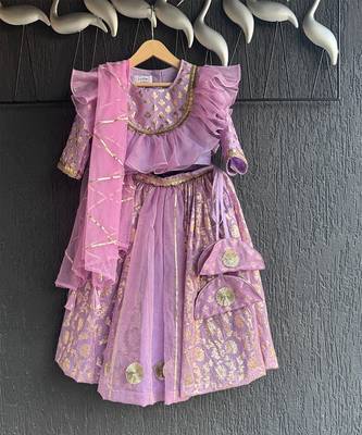 Lavendar embroidered organza lehenga set 4