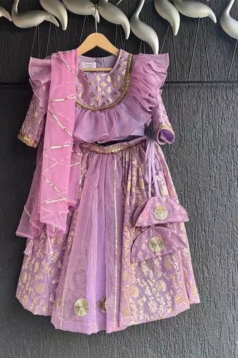 Lavendar embroidered organza lehenga set