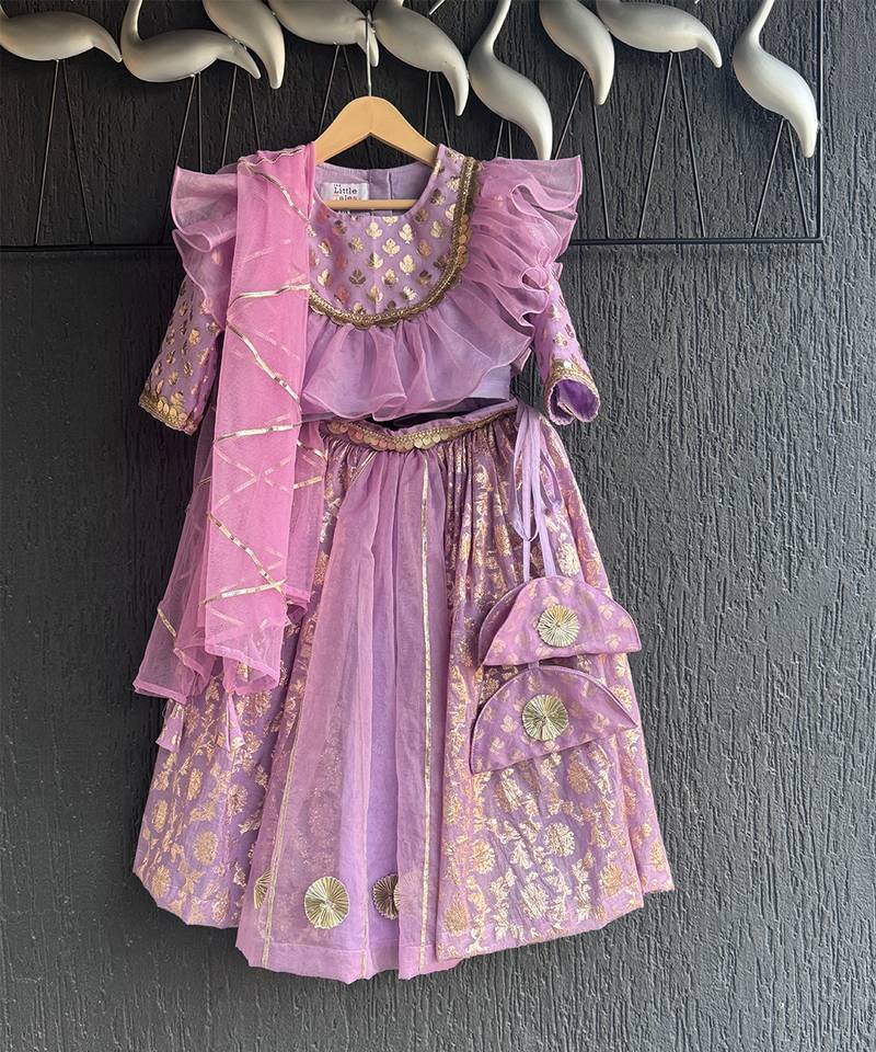 Lavendar embroidered organza lehenga set