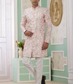 Peach banarasi jacquard semi indo for men