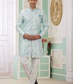 Green banarasi jacquard semi indo for men