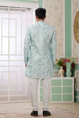 green banarasi jacquard sherwani for men 4