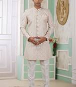 Beige banarasi jacquard semi indo for men