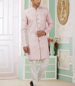 Pink banarasi jacquard semi indo for men