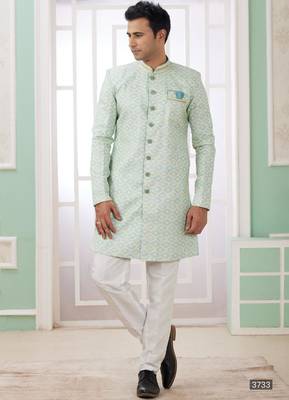 green banarasi jacquard sherwani for men 1