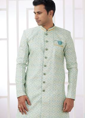 green banarasi jacquard sherwani for men 2
