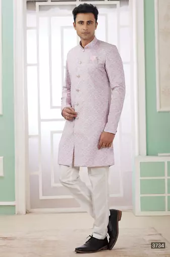 Pink banarasi jacquard semi indo for men