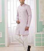 Pink banarasi jacquard semi indo for men
