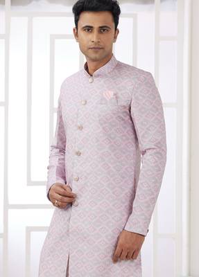 pink banarasi jacquard sherwani for men 2