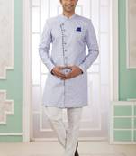 Blue banarasi jacquard semi indo for men