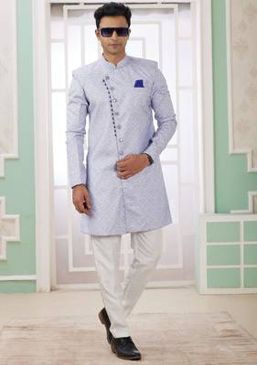 blue banarasi jacquard sherwani for men 3