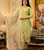 Lemon viscose simer thread embroidered with beads work with printed dupatta kurta pant set