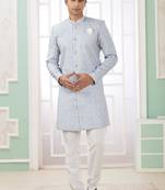 Blue banarasi jacquard semi indo for men