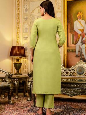 Lemon viscose simer thread embroidered with beads work with printed dupatta kurta pant set 3