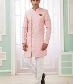 Dark pink banarasi jacquard semi indo for men