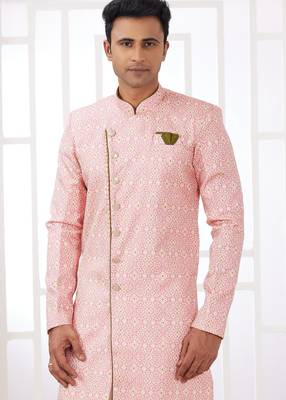 dark pink banarasi jacquard sherwani for men 2