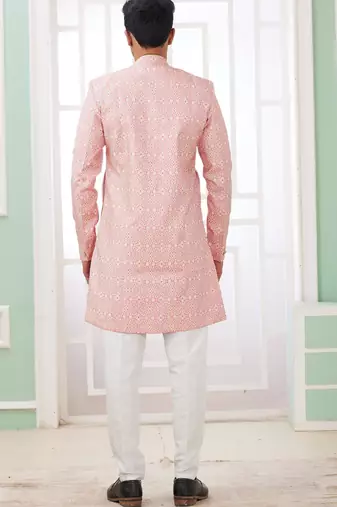 dark pink banarasi jacquard sherwani for men