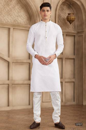 Off white art silk kurta set for men