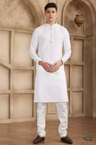 Off white art silk kurta set for men