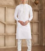 Off white art silk kurta set for men