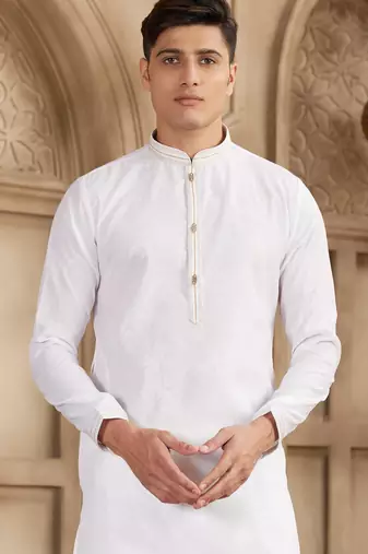 off white art silk kurta pajama set for men