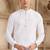 Off white art silk kurta set for men