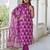 Wine cotton blend printed kurta pant set