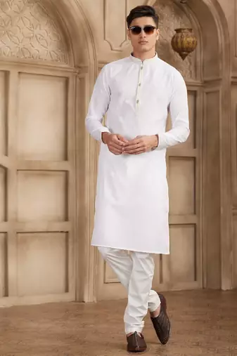 off white art silk kurta pajama set for men