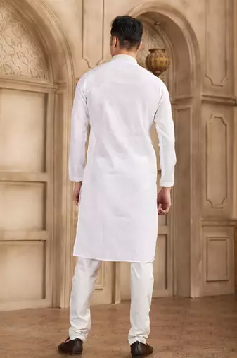 off white art silk kurta pajama set for men