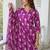 Wine cotton blend printed kurta pant set